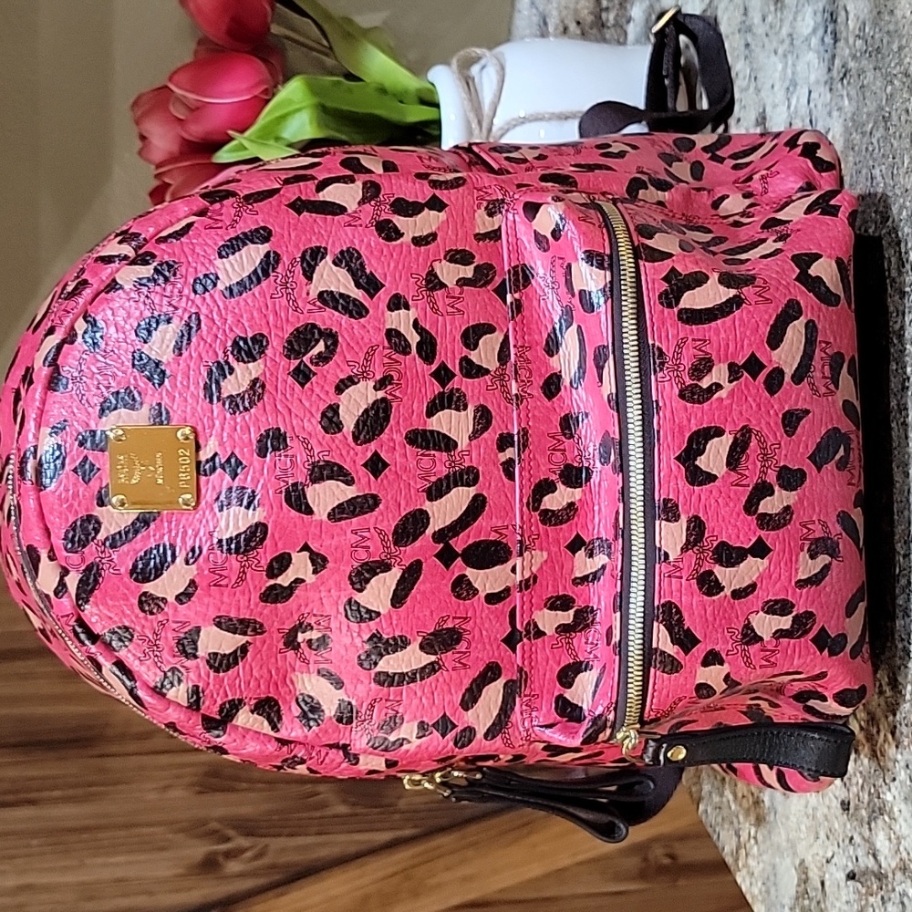 MCM Vibrant Pink  Animal Print Backpack